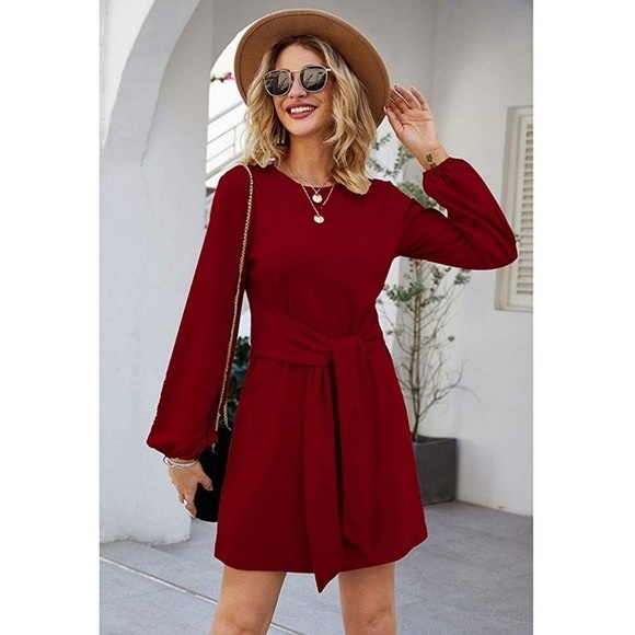 Cupshe Wine Red Puff Long Sleeve Mini - Medium - Picture 1 of 2